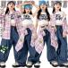  в клетку Denim Kids танцевальный костюм выставить девочка ребенок Корея мода длинный рукав t рубашка внутренний майка брюки-карго шаровары ...