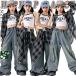 jazz в клетку Denim Kids танцевальный костюм выставить девочка Корея мода длинный рукав t рубашка внутренний майка брюки-карго шаровары ...