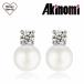 Akinomi женский серьги натуральный пресная вода жемчуг один шарик крупный серебряный 925 циркон Kirakira простой обычно брак модный металл аллергия соответствует жемчуг 