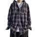  проверка образец рубашка Parker Bick Silhouette Street casual длинный рукав tops жакет верхняя одежда ( темно-синий, M)