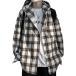  проверка образец рубашка Parker Bick Silhouette Street casual длинный рукав tops жакет верхняя одежда ( бежевый, M)