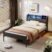  кроватная рама труба bed SD розетка &USB зарядка имеется полуторный steel кровать с решетчатым основанием место хранения . полки имеется MDM ( черный, полуторный )