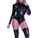  глянец эмаль боди двойной ZIP высокий ноги race queen sexy костюмированная игра костюм ( черный * длинный рукав, XL)