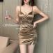 to-aso-a тугой One-piece платье женский Mini весна лето осень-зима sexy off плечо атлас ( Gold, S)