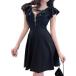  Mini платье One-piece передний Zip a линия тугой короткий рукав off плечо оборка высокий талия party ( черный, L)