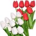 morytrade тюльпан искусственный цветок 20 шт. комплект подлинный товар целиком . блестящий интерьер подарок букет ( красный . белый, стандарт )