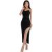  женский длинное платье разрез тугой kyaba платье elegant one плечо party sexy ( черный, XL)