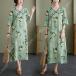  One-piece женский длинный One-piece maxi One-piece платье в китайском стиле раса способ платье платье раса костюм чай одежда V шея длинный рукав цветочный принт весна лето осень свободно длинный 