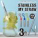  stainless steel straw 3 pcs set portable straw made of stainless steel storage sack attaching carrying washing for brush attaching eko strut length adjustment made of metal N* mobile straw 3 color set 