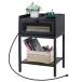 smusei Black Nightstand with Charging Station and USB Port 2 Tie ¹͢