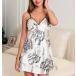  цветочный принт атлас slip Night свободная домашняя одежда elegant V шея настройка возможность ремешок задний отсутствует Mini сон платье женский пижама 