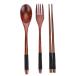 ���¹�͢���ʡ� Dilwe Wooden Spoon Fork Set, Portable 3pcs Tableware Cutlery Set Spoon Fork Chopsticks with Thread for Family Travel Use(with Black