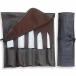 MARION - LA PETITE - Genuine Calf Top Grain Brown Leather - Handcrafted Professional Chef's Knife Storage Roll Bag - 5 Pockets