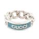 GUCCI Gucci gorumeto плоский цепной венец кольцо серебряный 925/ эмаль зеленый размер надпись 12 полный размер 11.5 номер [... ломбард ]