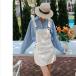  комбинезон юбка сарафан Jean ska комбинезон все в одном Denim One-piece шт. type A линия мини-юбка 2 цвет 