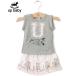 [UP BABY] девочка baby майка & юбка [ внутри сторона брюки имеется * модный ] стразы Logo l серый × розовый ]