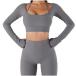 Women Fitted Tops With Chest Pad Quick Dry T Shirt Slim Fit Long Sleeve Sports Yoga Shirts Women Gym Clothes Gray