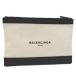 BALENCIAGA клатч темно-синий зажим M бежевый черный парусина кожа 373834