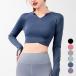  спорт одежда tops длинный рукав палец дыра короткий ключ шея фитнес йога женский черный розовый серый голубой темно-синий лиловый S M L JOCOSA 8757