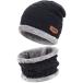 Mens Womens Winter Beanie Hat Scarf Set Warm Knit Hat Thick Fleece Lined Wi