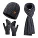 Coolprince Mens Winter Beanie Hat Long Scarf Touchscreen Gloves Set with Fl