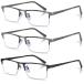 Anourney 3-Pack Reading Glasses for Men, Lightweight Metal Half Frame Blue