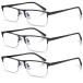 Anourney 3-Pack Reading Glasses for Men, Lightweight Metal Half Frame Blue