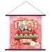 45cm縮緬タペストリー ３段飾り　ピンク雛祭り壁飾りひなまつり・お雛様ウォールアート