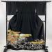  кимоно куротомэсодэ длина 168cm длина рукава 67cm M... flat .. есть ширма журавль золотая краска чёрный натуральный шелк название товар б/у 
