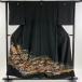  кимоно куротомэсодэ длина 154.5cm длина рукава 62cm S. персона бог рисовое поле праздник вышивка золотой нить чёрный натуральный шелк превосходящий товар б/у 