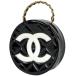  Chanel CHANEL здесь Mark косметичка раунд ручная сумочка эмаль косметичка pa палатка кожа черный белый женский б/у 