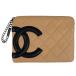  Chanel CHANEL здесь Mark сумка can bon линия Flat бардачок косметичка кожа бежевый женский б/у 