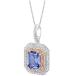 PEORA Simulated Tanzanite Pendant Necklace for Women 925 Two-tone Sterling Silver Elegant Octagon Shape 4 Carats 10x8mm