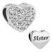 CharmSStory Sister Charms Heart Love Simulated Birthstone Beads For Charms Bracelet (White)