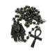 Fashion 21 Egyptian Pharaoh King Tut & Pave Ankh 6mm 30 Lava Stone Bead Rosary Necklace Jet Black Color