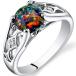 PEORA Created Black Fire Opal Ring for Women 925 Sterling Silver Venetian Vintage Design 1 Carat Round Shape 7mm Size 5