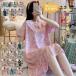  неглиже женский One-piece цветочный принт складывать воротник короткий рукав тонкий . легкий колени длина оборка кромка пижама спальная одежда салон одежда часть магазин надеты симпатичный красивый .