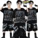  Kids танцевальный костюм выставить hip-hop мужчина чёрный футболка принт ввод шорты в клетку поясница шт способ Street Dance одежда 