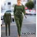  вязаный женский выставить длинный рукав длинные брюки tops низ одноцветный простой ребра вязаный модный симпатичный casual S ML XL