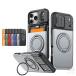 iPhone18 �P�[�X �ϏՌ� �J�o�[ 18Pro/18ProMax/Air 2 �X���C�h���J���������Y�J�o�[�t�� �����Y�ی� ��̌^�����O�t�� �X�^���h�@�\ �J�[�h���[
