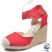  женский эспадрильи Wedge сандалии гонки выше платформа лодыжка ремешок summer платье обувь красный 7.5 красивый .ko-te