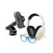 Youth Size Bluetooth Headphones + Youth Blue Light Glasses + Universal Phone Mount (Black)