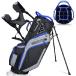 Golf Stand Bag 14 Way Top Dividers Ergonomic with Stand 8 Pockets, Dual Strap, Rain Hood Blue