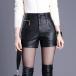  hot брюки кожа женский большой размер шорты чёрный искусственная кожа брюки высокий талия мини длина sexy 3L 4L 5L 6L
