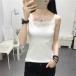  топ внутренний гонки накладывающийся надеты Layered Cami tops женский безрукавка большой размер 3L одноцветный воротник гонки чёрный белый простой модный 