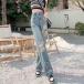  повреждение Denim брюки широкий брюки женский распорка bo повреждение Denim Vintage высокий ue strong ( АО )C&amp;J джинсы большой размер ji