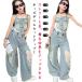 Denim постановка одежда лето Kids k-pop Jazz танцевальный костюм ребенок одежда костюм выставить топ Корея po булавка g повреждение Denim брюки бедра ho 