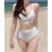  гонки женский Lace Ladies [2 позиций комплект ] solid цвет kashu прохладный способ V шея бикини [ товары без возможности возврата ] ( белый )