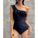  выставить seven SETUP7asimeto Lee плечо оборка купальный костюм плавание одежда KNF[ товары без возможности возврата ] ( черный )