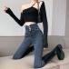 * темно-синий * 26S * Denim высокий талия Cross петля стрейч обтягивающий брюки Denim высокий талия женский 